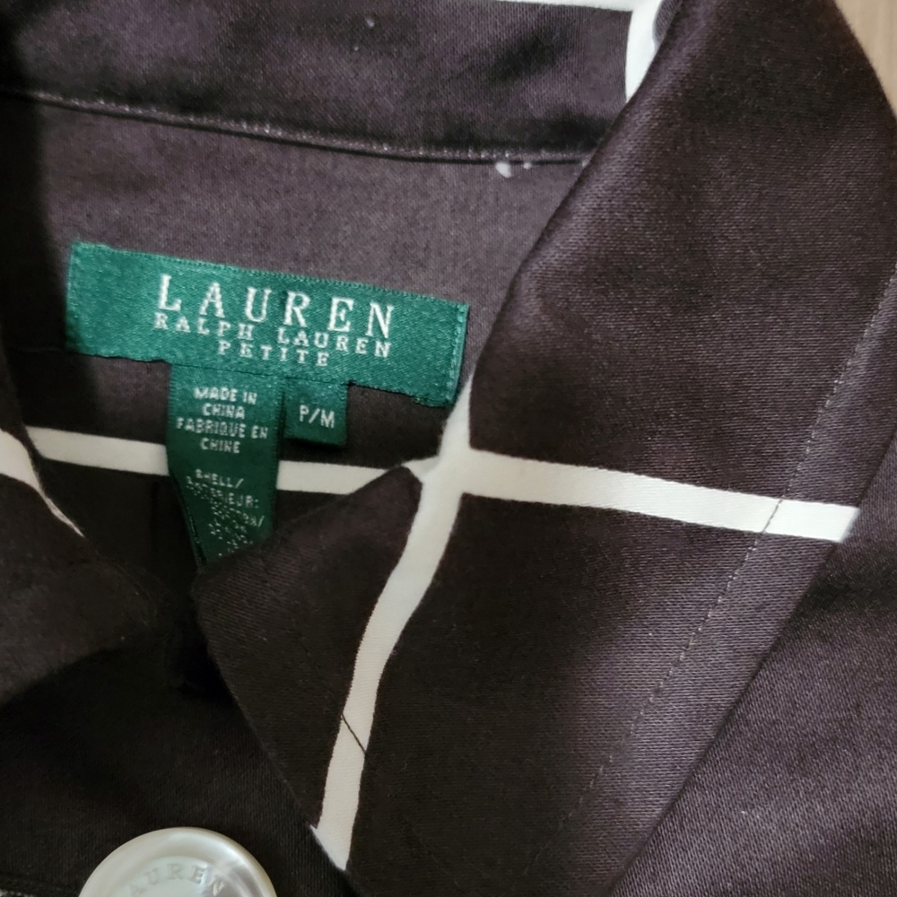 Lauren Ralph Lauren Brown Jacket/Blazer with White Line Petite Medium Lined - Picture 8 of 9